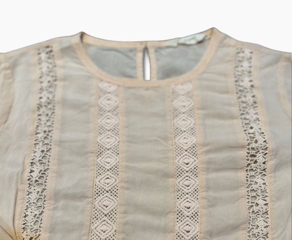 Naf Naf Paris Lace Trim Blouse Size S Pink Champagne 4