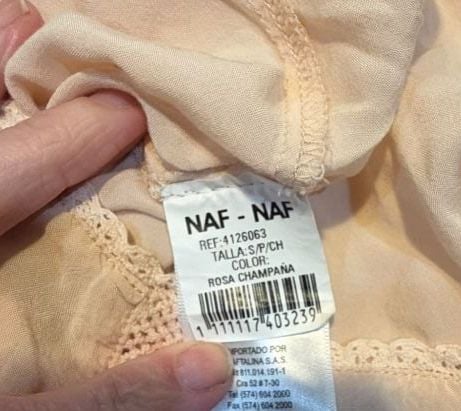 Naf Naf Paris Lace Trim Blouse Size S Pink Champagne 6