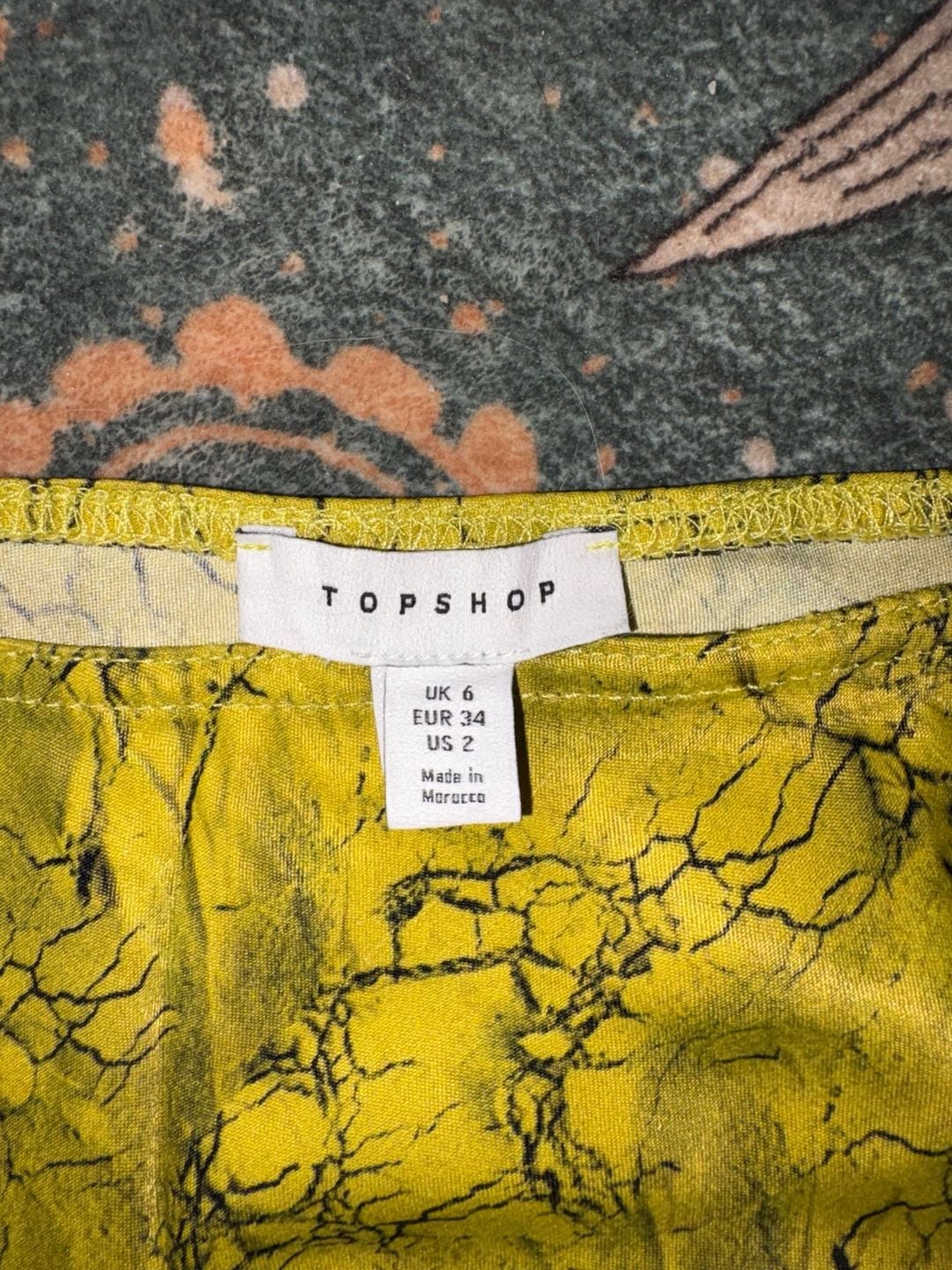 Topshop Midi Skirt Yellow Black Crackle Batik Print 7