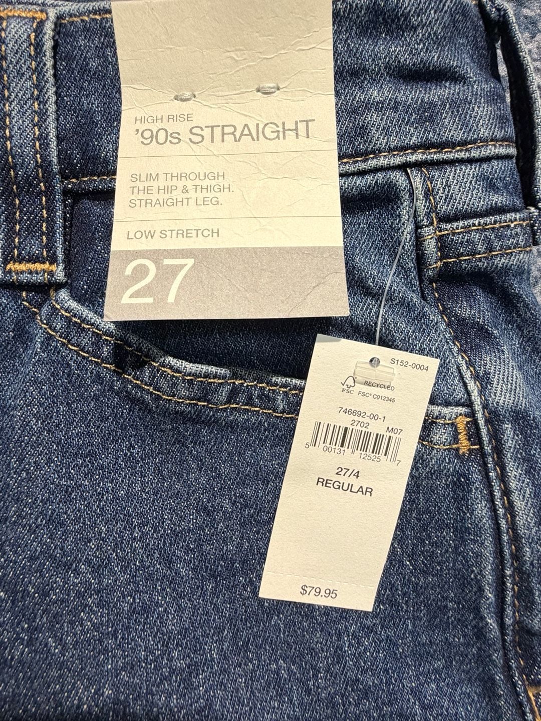 Gap High Rise 90s Straight Jeans Size 27/4 Regular Blue Denim 6