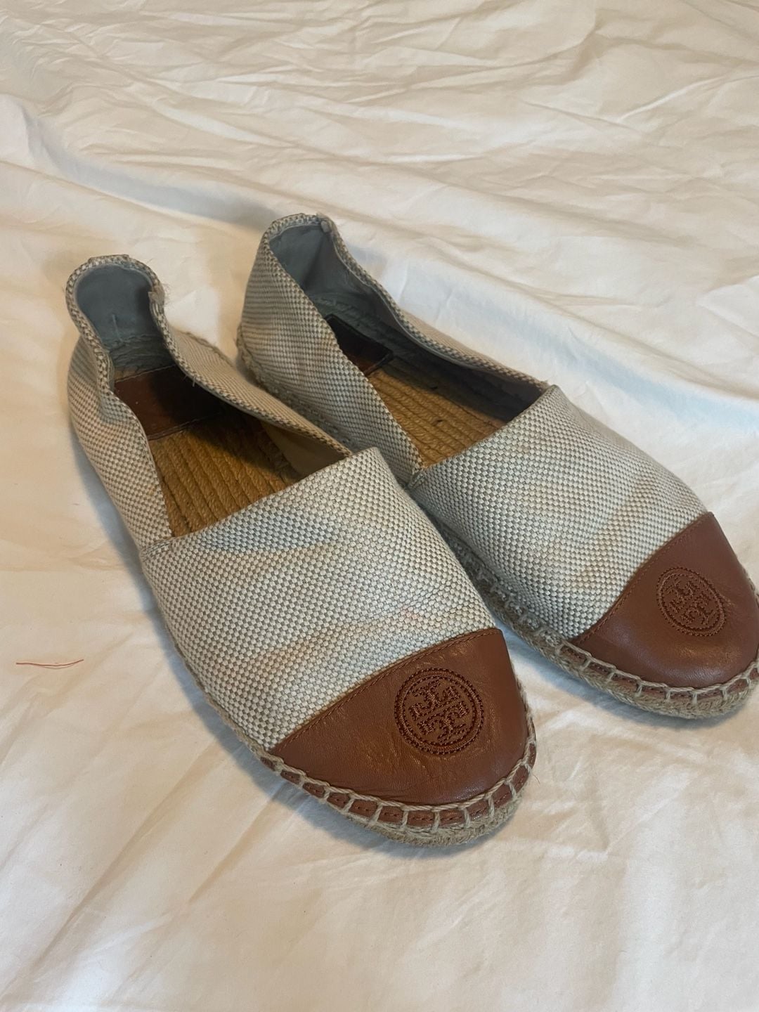 Tory Burch Tan Beige Woven Canvas Espadrille Flats 2