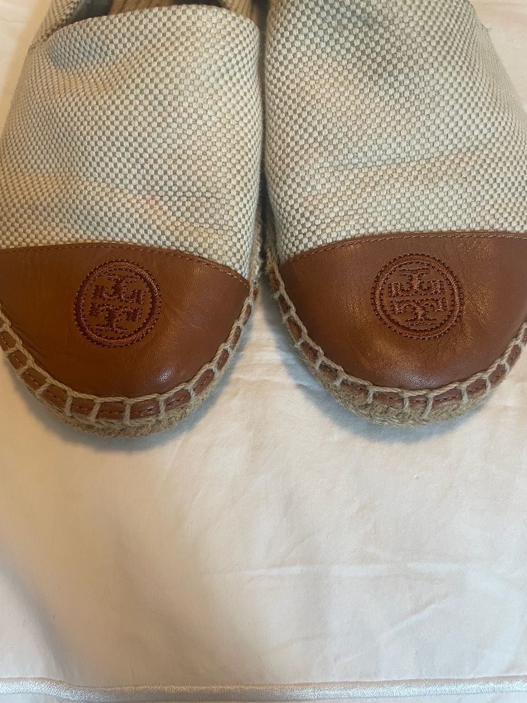 Tory Burch Tan Beige Woven Canvas Espadrille Flats 3