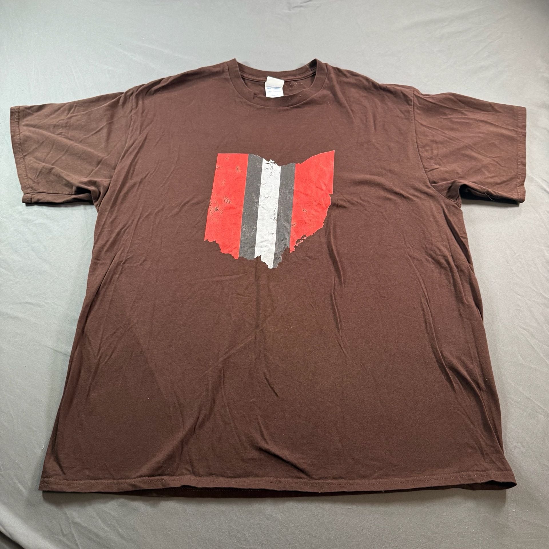 Port & Company Ohio State Buckeyes Stripe Logo Brown T-Shirt 2XL 2
