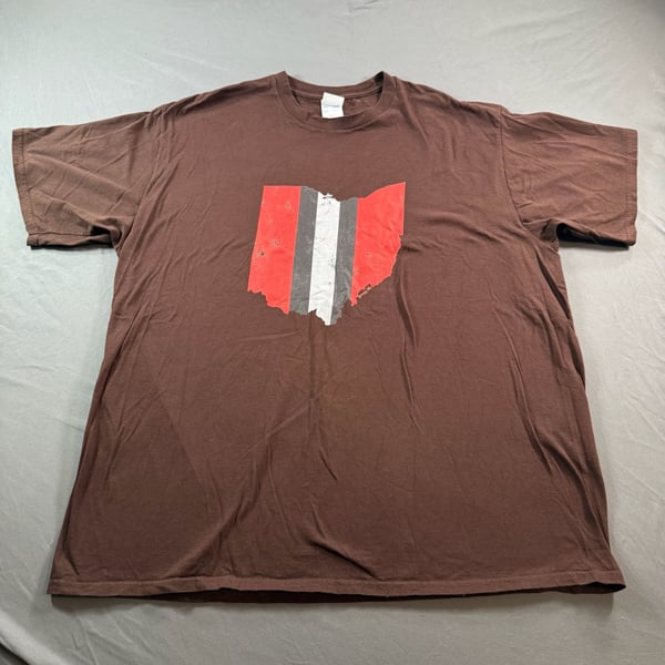 Port & Company Ohio State Buckeyes Stripe Logo Brown T-Shirt 2XL