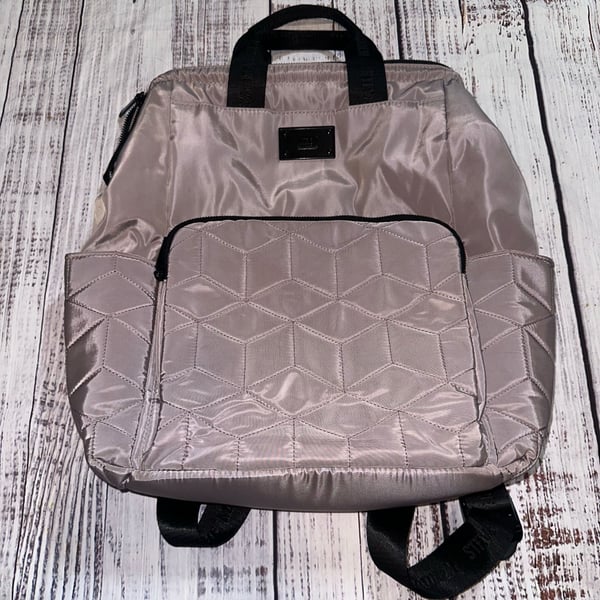 Steve Madden Quilted Geometric Backpack Taupe Gray Nylon