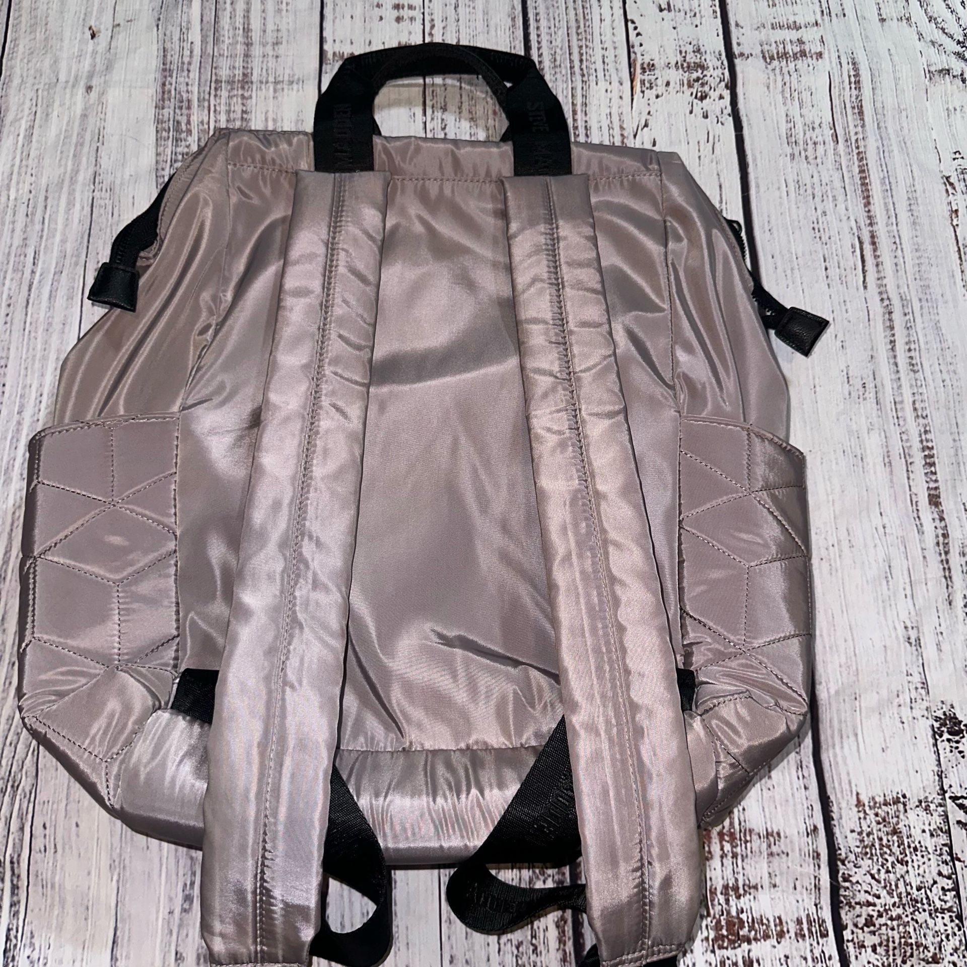 Steve Madden Quilted Geometric Backpack Taupe Gray Nylon 4