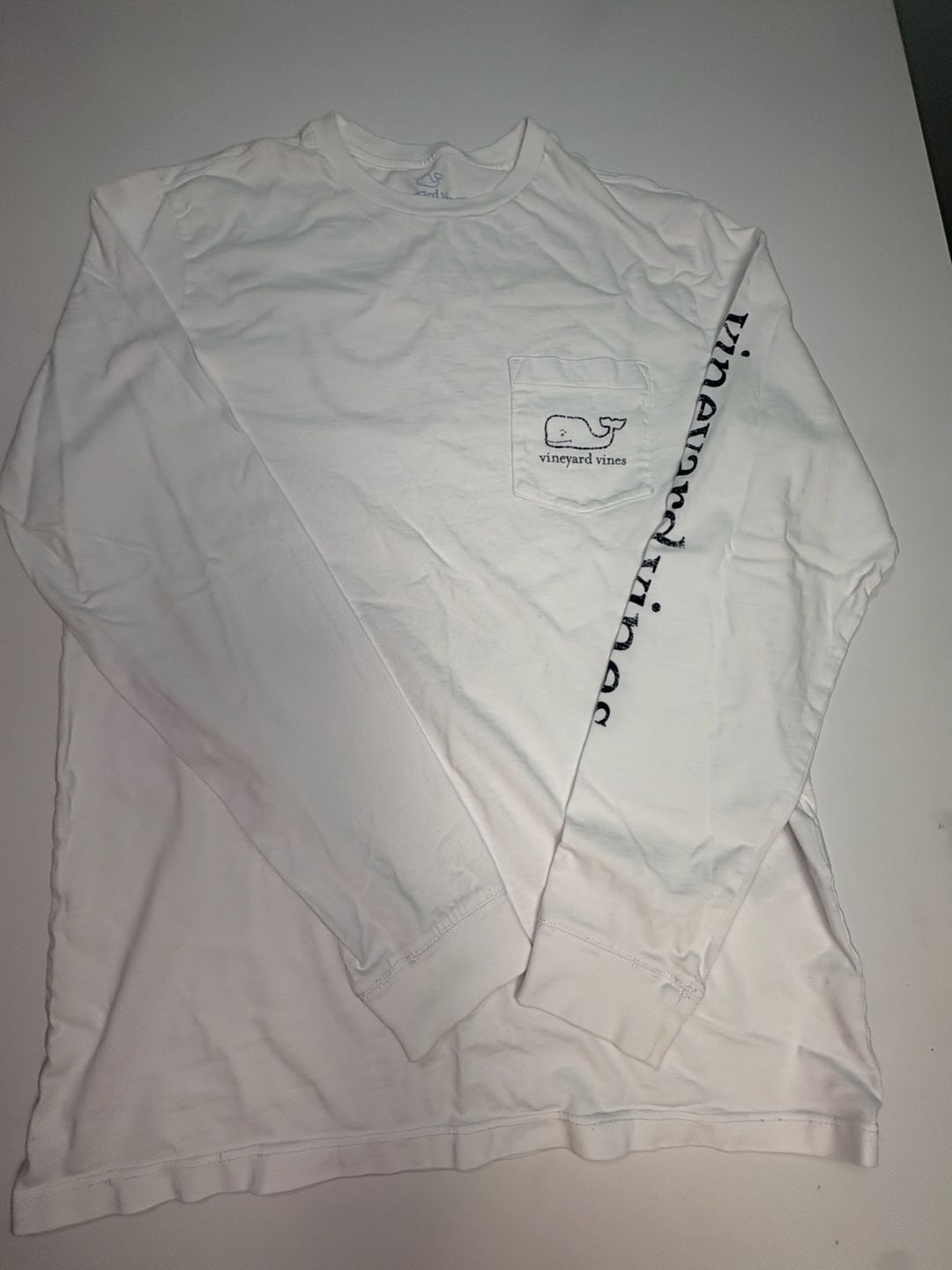 Vineyard Vines Vintage Whale Long Sleeve Pocket T-Shirt White Size S 2
