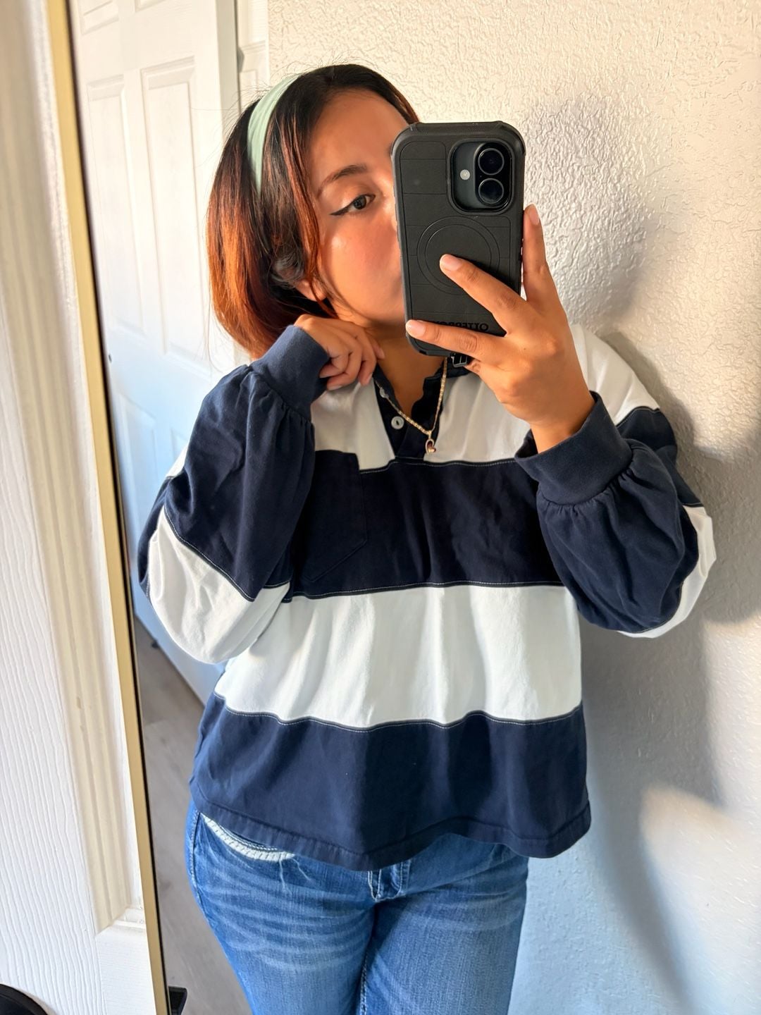 Y2K Vintage Rugby Polo Navy/White Preppy Oversized - Maurices M 7