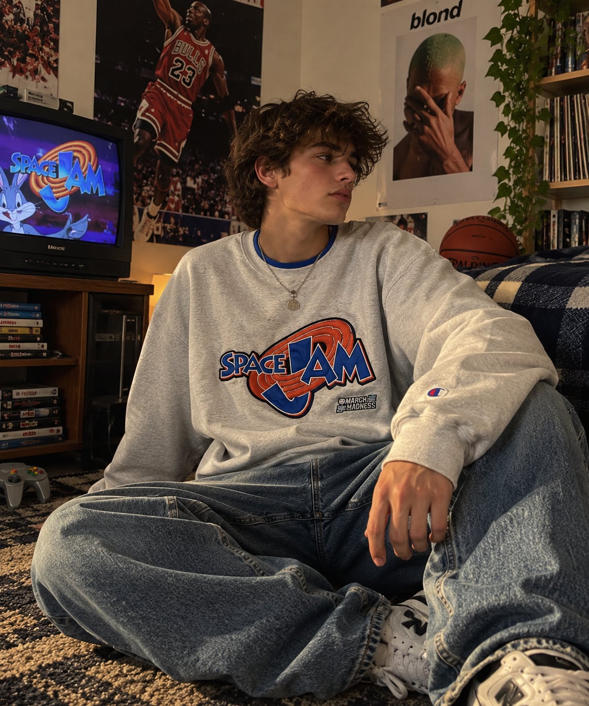 Champion Space Jam March Madness Crewneck Sweatshirt Gray Size L NWT 8
