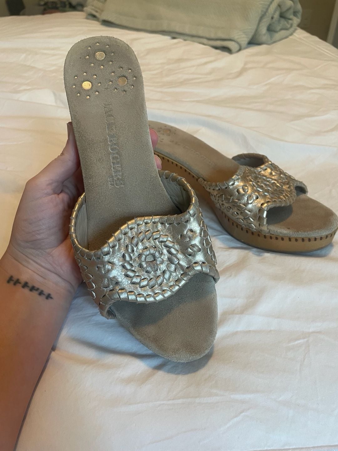 Jack Rogers Gold Leather Wedge Sandals 2