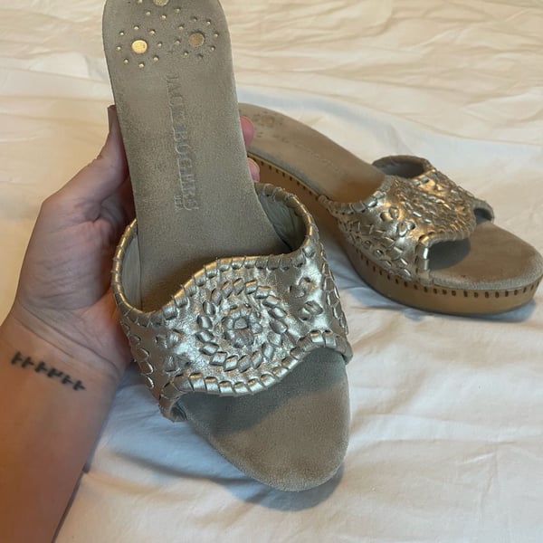 Jack Rogers Gold Leather Wedge Sandals