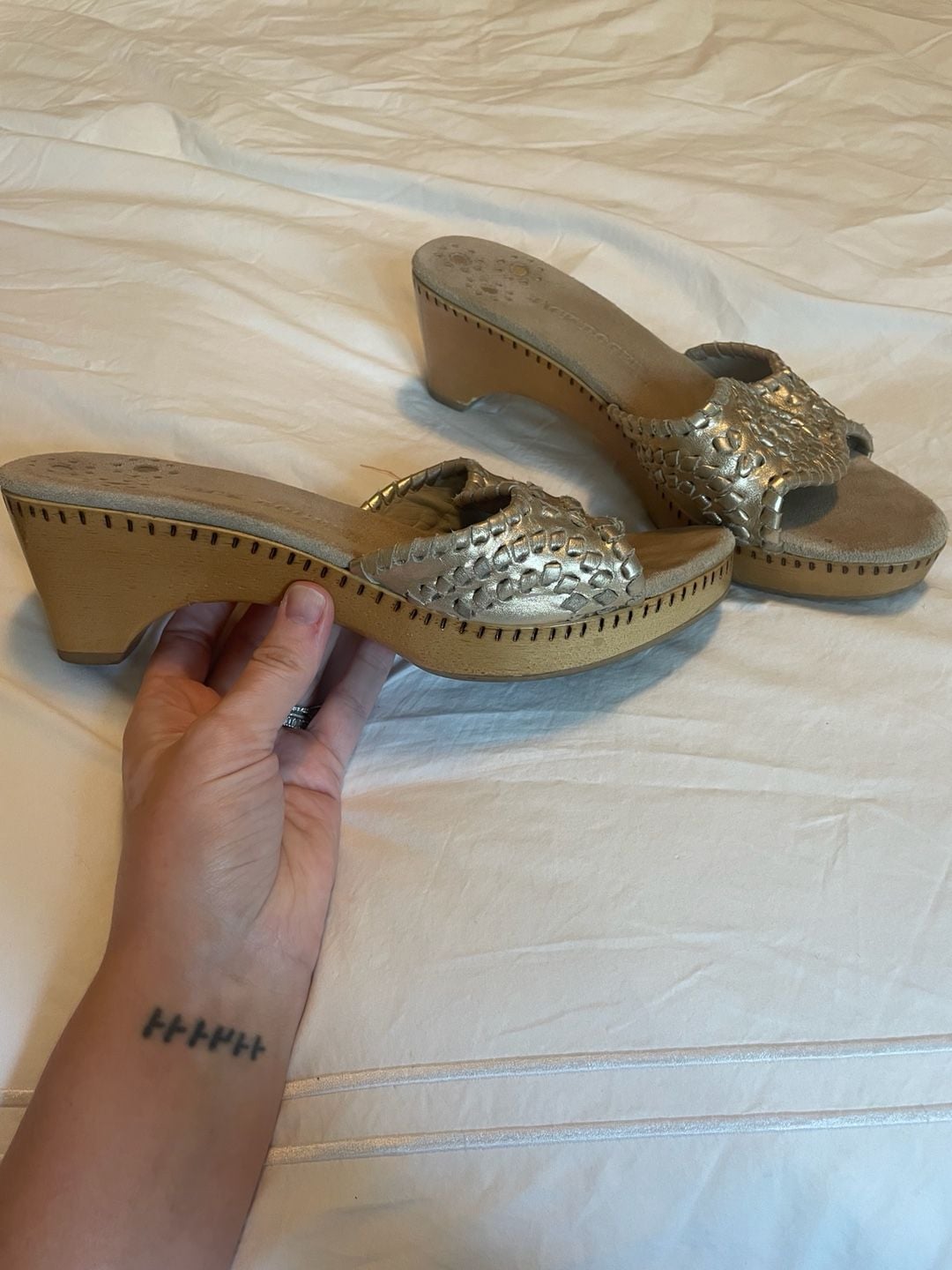 Jack Rogers Gold Leather Wedge Sandals 3