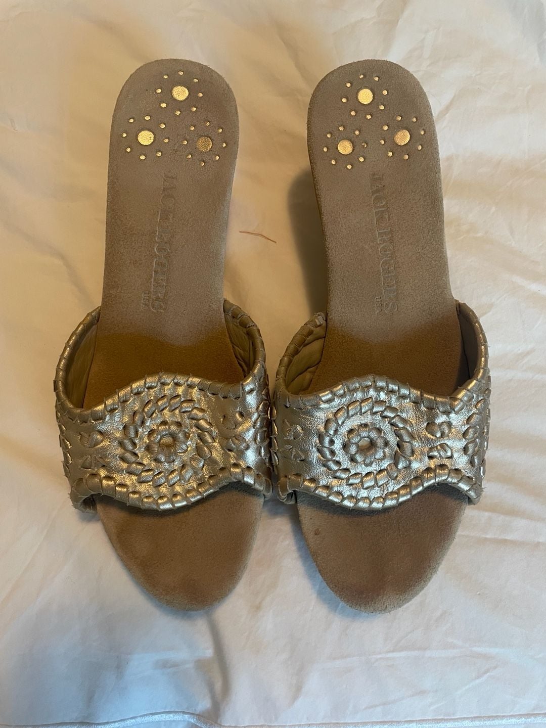 Jack Rogers Gold Leather Wedge Sandals 4