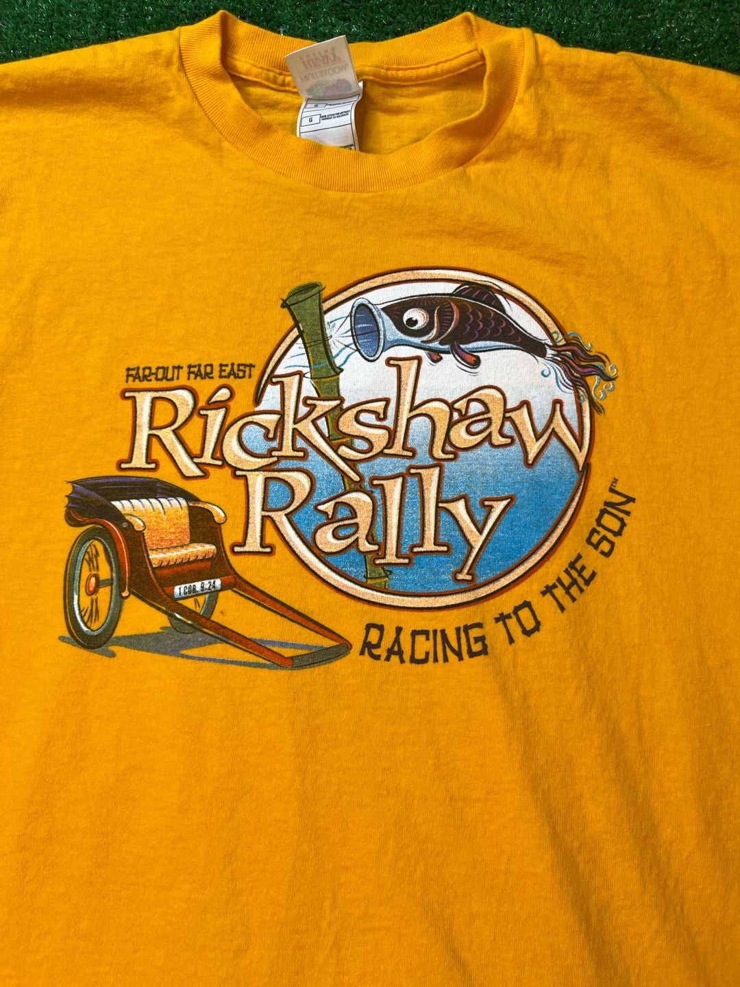 Fruit of the Loom Rickshaw Rally T-Shirt Size L Yellow Graphic Tee 2