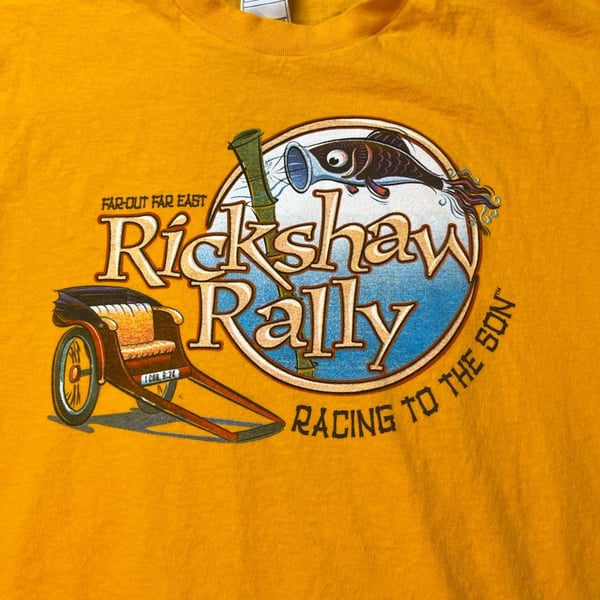 Fruit of the Loom Rickshaw Rally T-Shirt Size L Yellow Graphic Tee