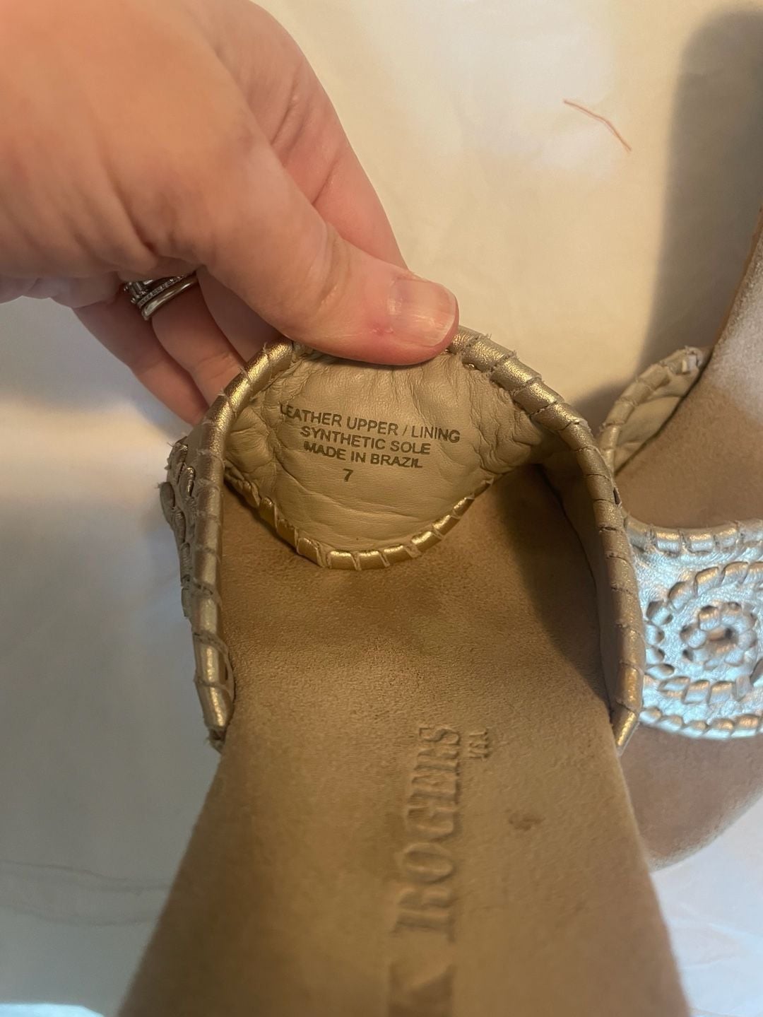 Jack Rogers Gold Leather Wedge Sandals 5