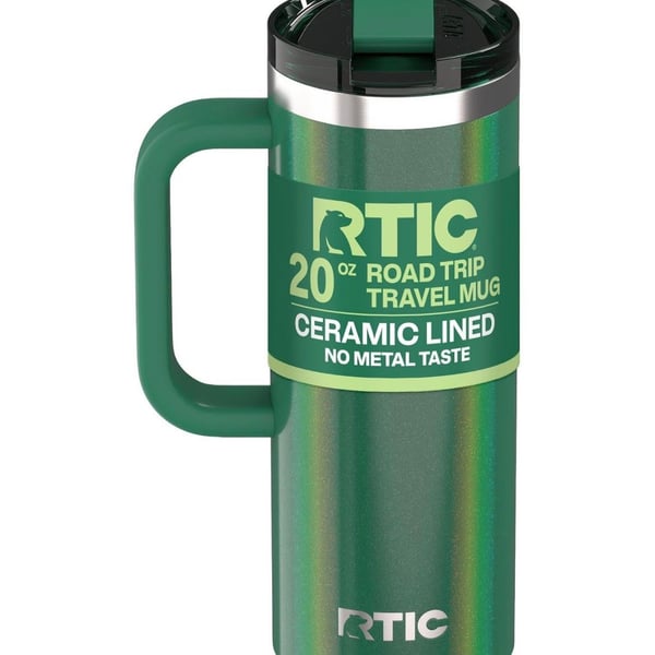 Rtic 20oz Road Trip Travel Mug, Lid and Handle, Pine Glitter