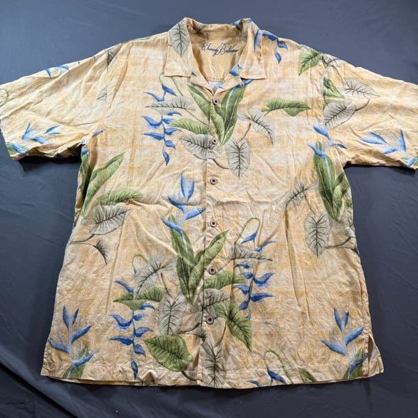 Tommy Bahama 100% Silk Hawaiian Shirt XL Bird of Paradise Tropical Camp