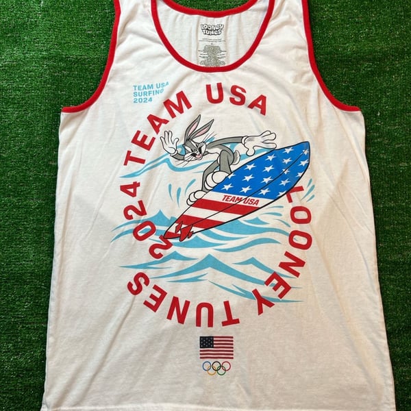 Looney Tunes Team USA Surfing 2024 Tank Top Size XL White Graphic