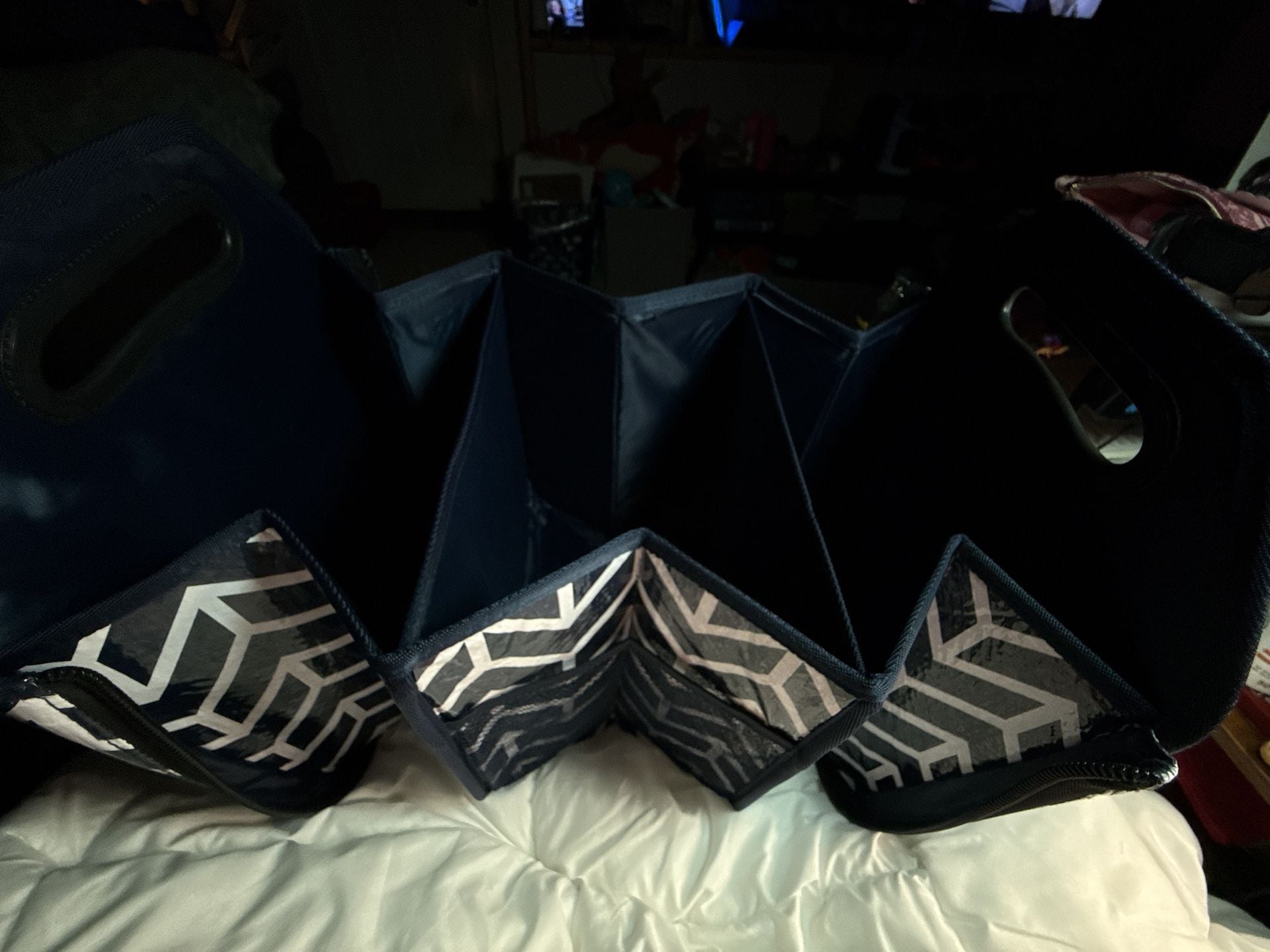 Foldable Car Storage Bag Insulated Cooler Organizer Navy Blue 4