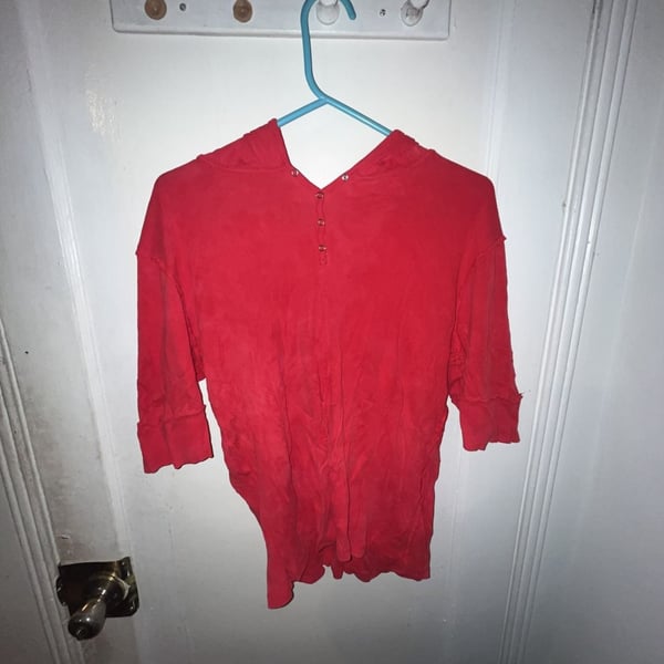 Red Linen Short Sleeve Blouse Shirt Size L