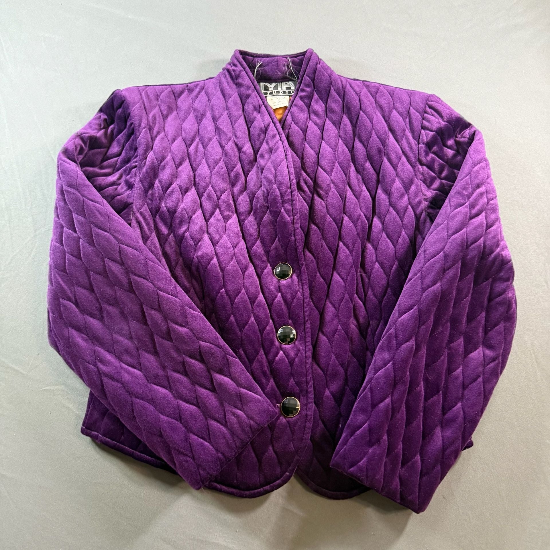 Vintage 80s MA Studio Purple Quilted Velour Jacket Women’s Medium USA Made 2