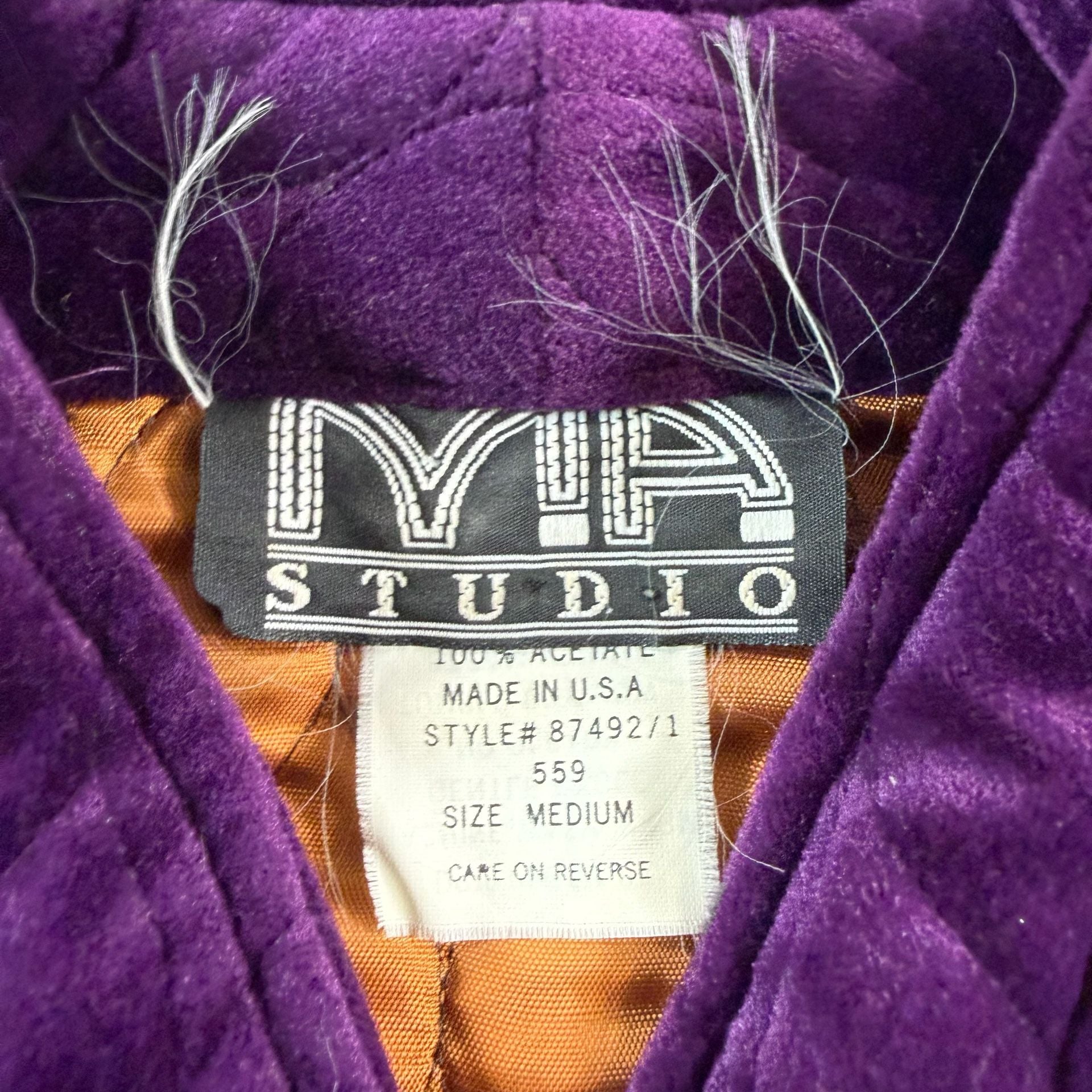 Vintage 80s MA Studio Purple Quilted Velour Jacket Women’s Medium USA Made 4