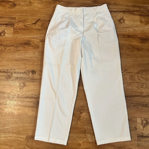 Lauren Ralph Lauren White Cotton Pleated Pants Size 14