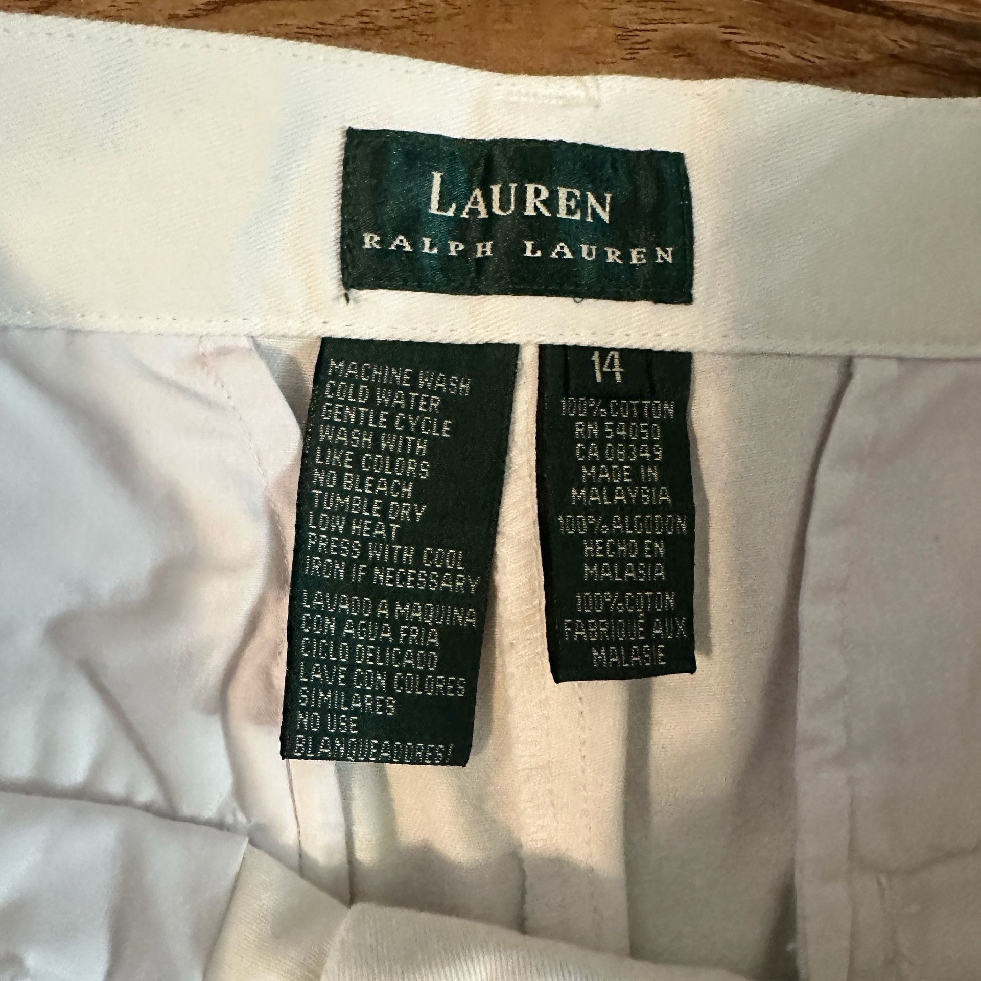 Lauren Ralph Lauren White Cotton Pleated Pants Size 14 3