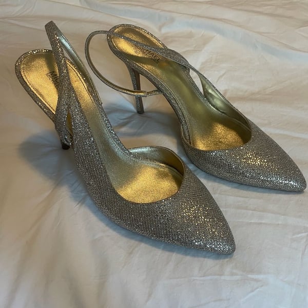 Michael Kors Eliza Silver Glitter Slingback Pumps