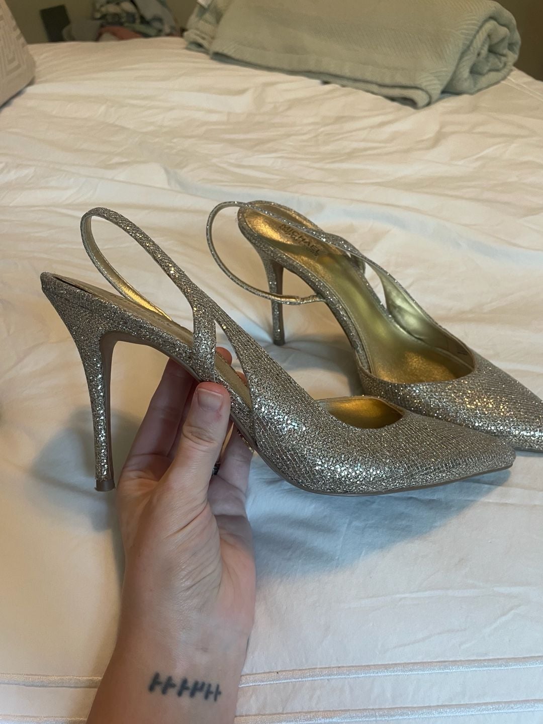 Michael Kors Eliza Silver Glitter Slingback Pumps 3