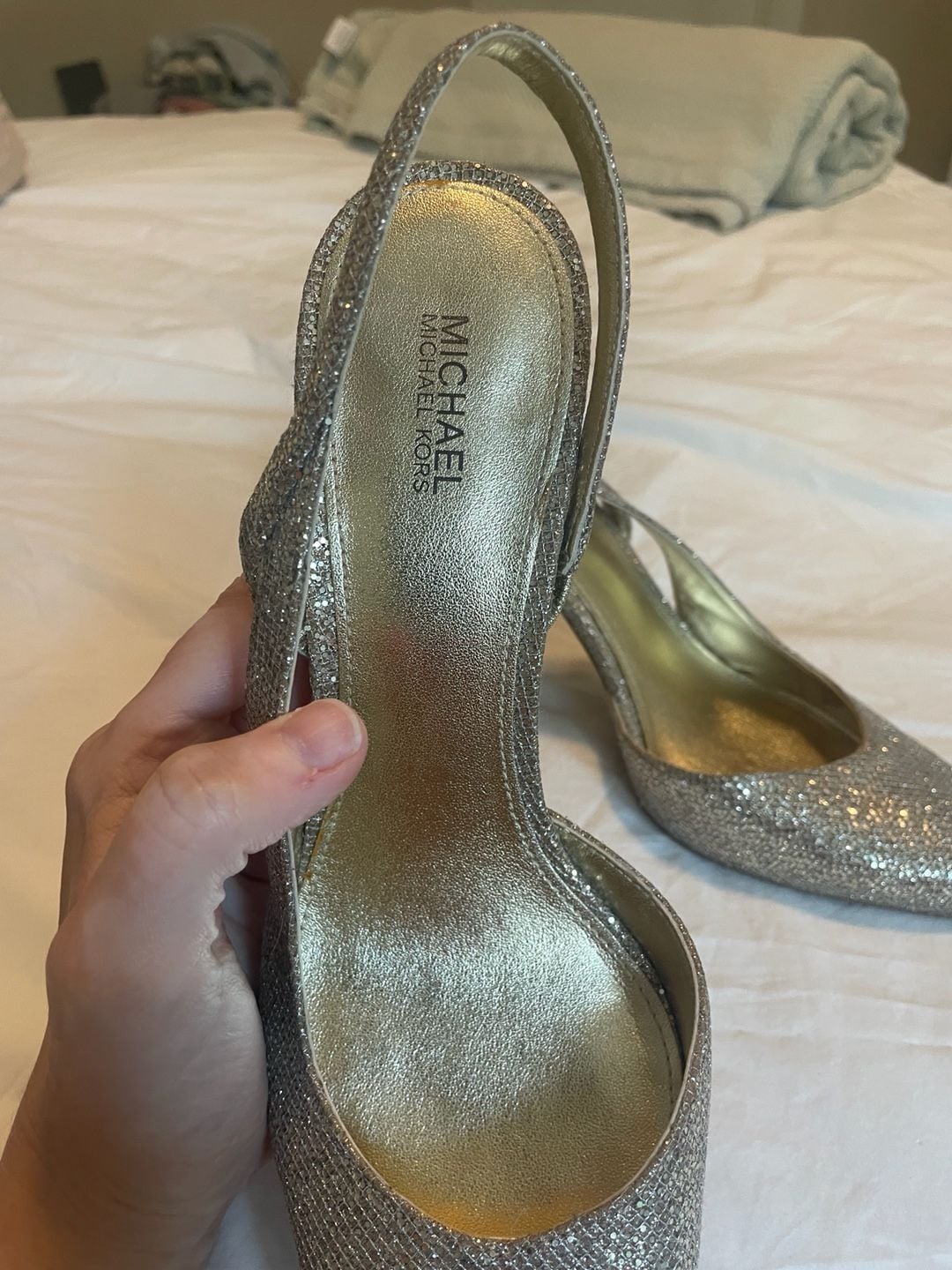Michael Kors Eliza Silver Glitter Slingback Pumps 4