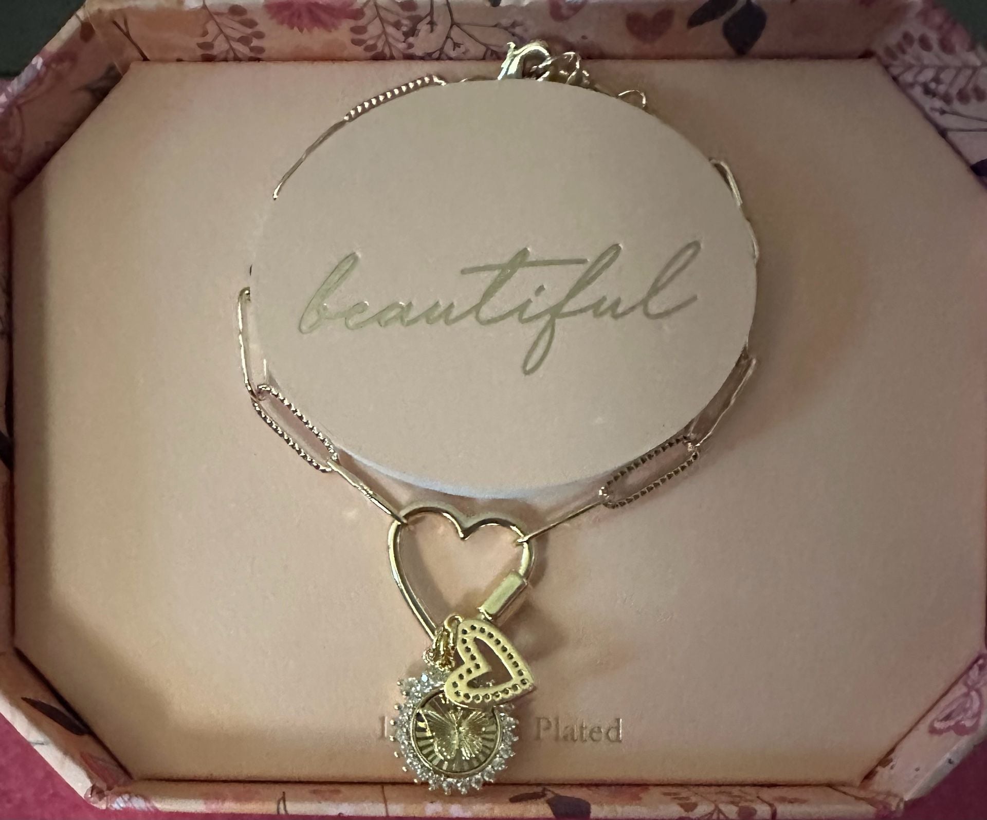 Brilliance 18K Gold Plated Charm Necklace with Heart and Butterfly Pendant 2