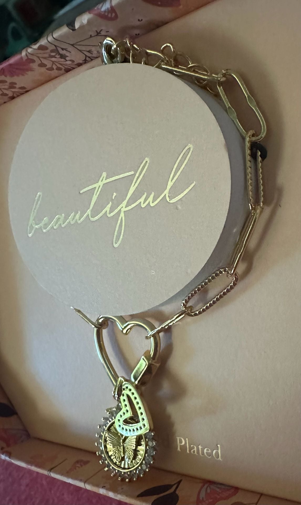 Brilliance 18K Gold Plated Charm Necklace with Heart and Butterfly Pendant 3