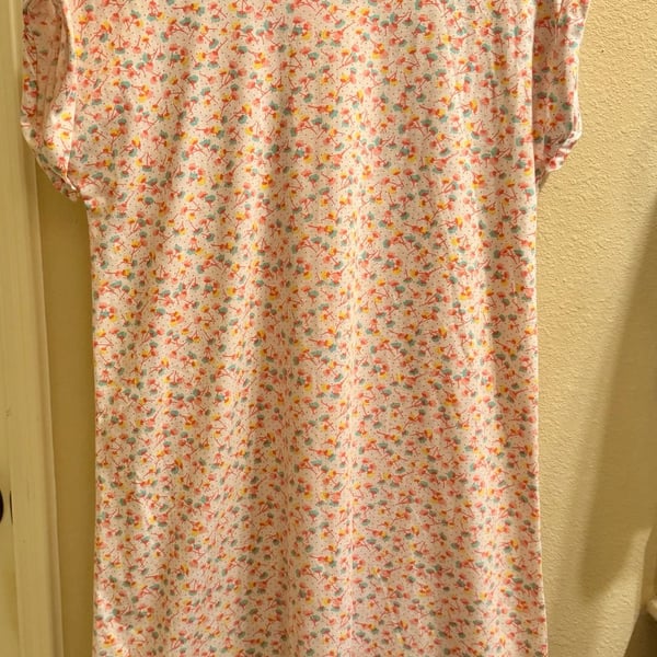 Happy Floral Short Sleeve Nightgown Pink Peach Short Sleeve Nightgown
