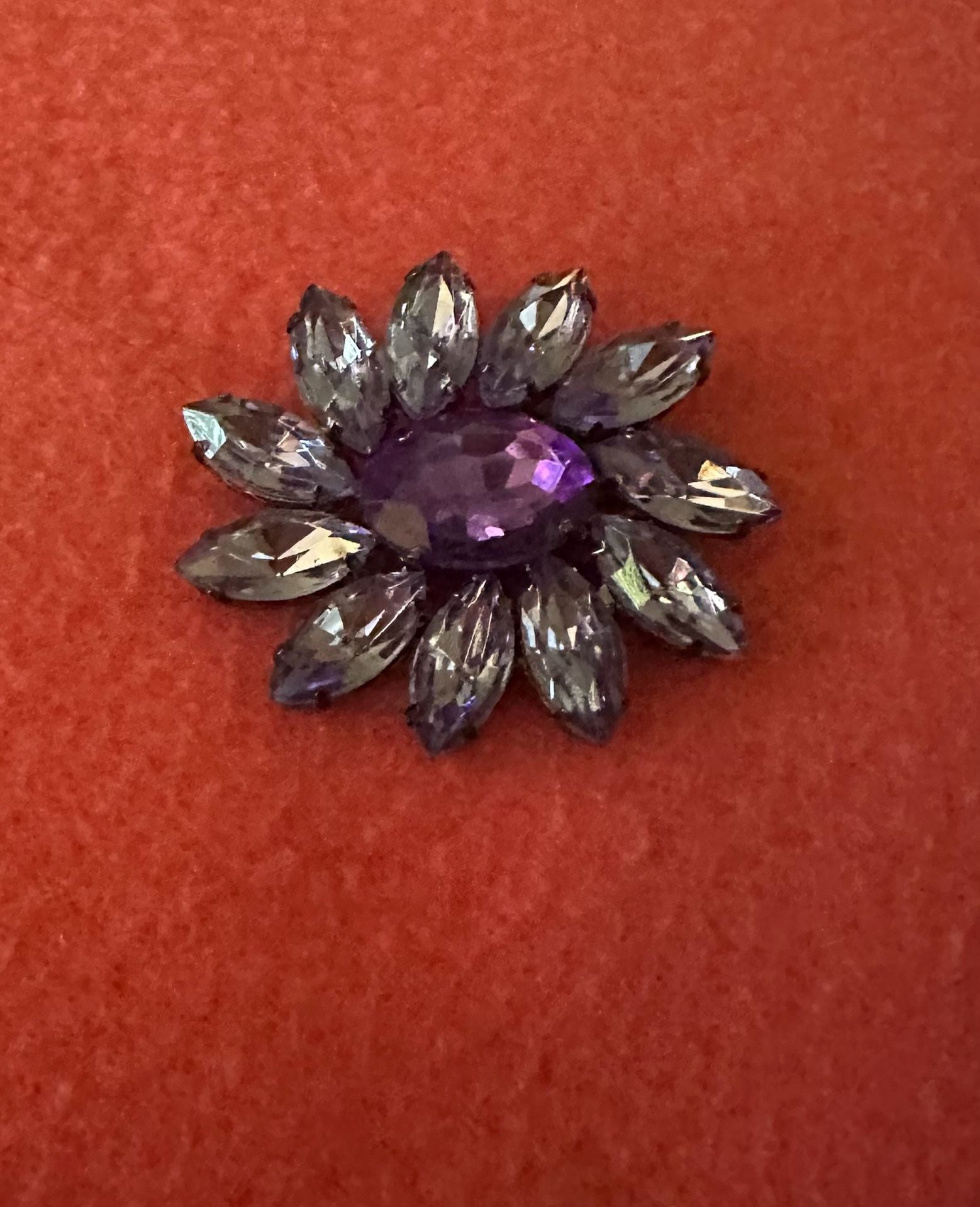 Vintage Purple Crystal Flower Rhinestone Brooch Pin 2.5"" 2