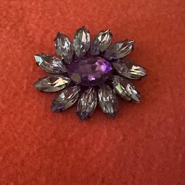 Vintage Purple Crystal Flower Rhinestone Brooch Pin 2.5""