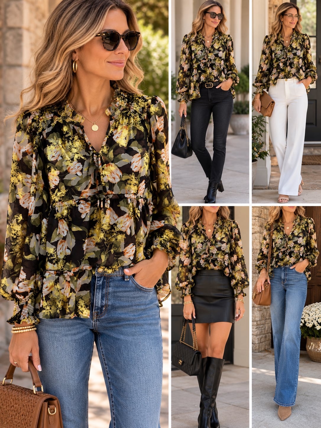 NWT Umgee boutique Floral Metallic Babydoll Blouse Sz L Black Gold 3