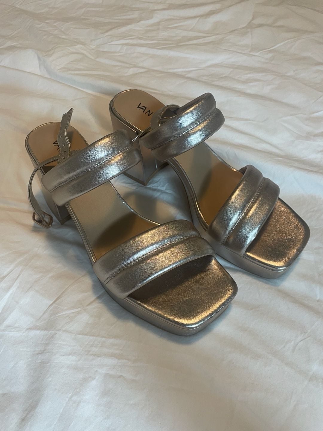 Vaneli Silver Metallic Puffed Strap Heeled Platform Sandal 2