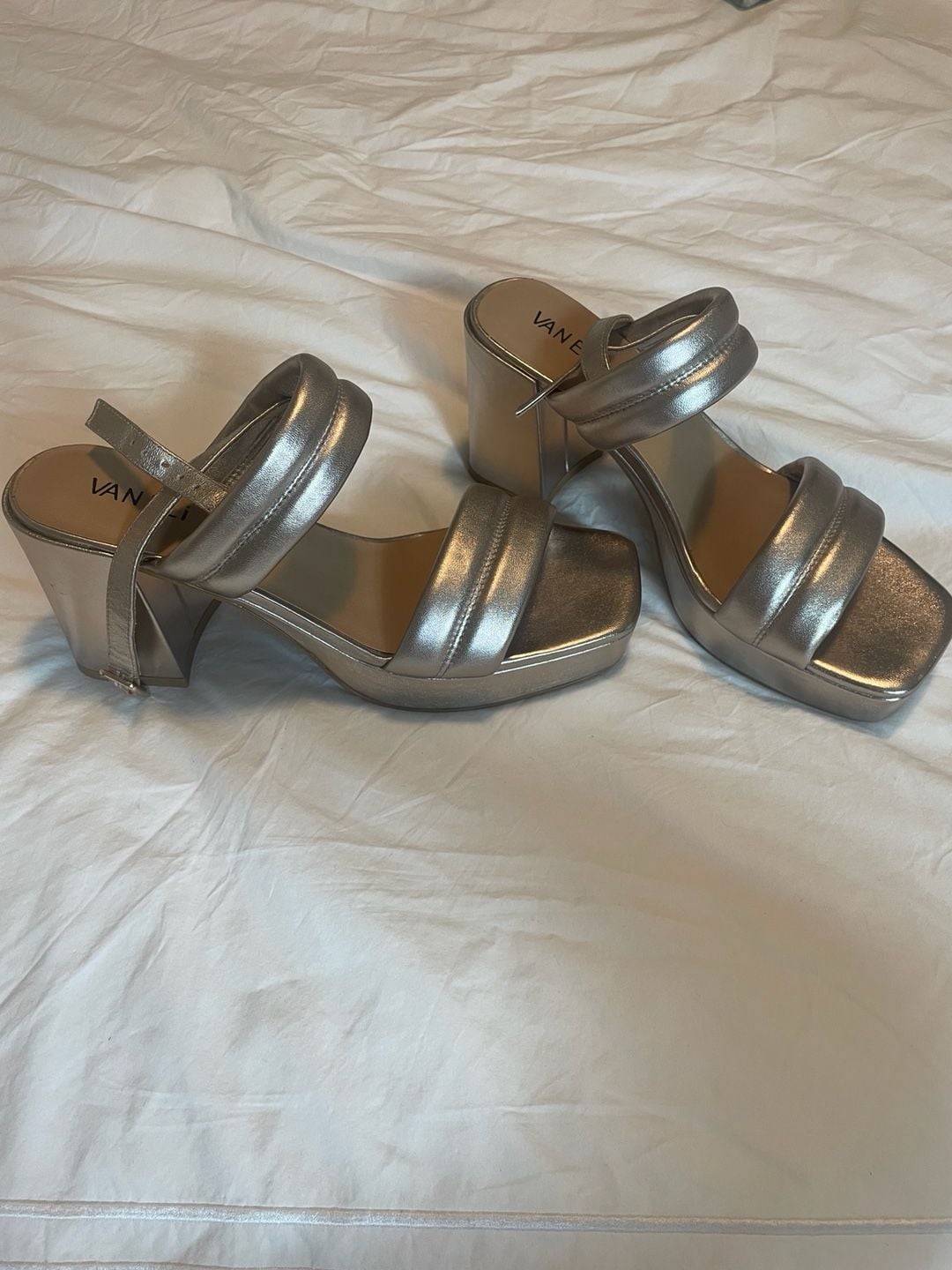 Vaneli Silver Metallic Puffed Strap Heeled Platform Sandal 3