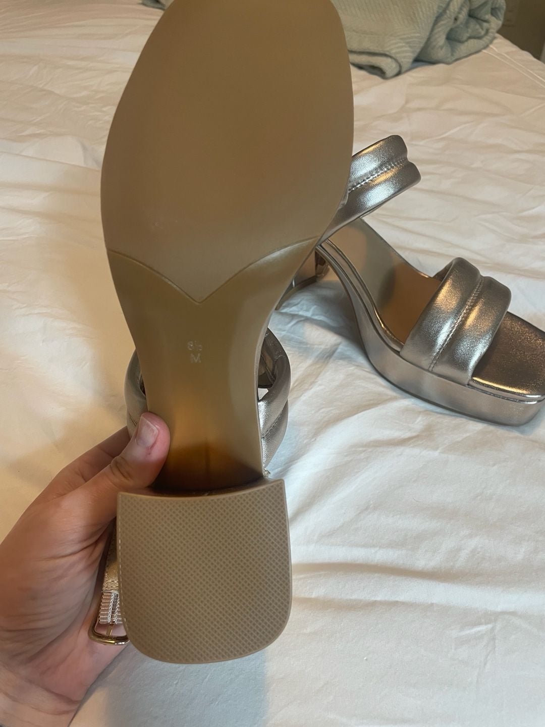 Vaneli Silver Metallic Puffed Strap Heeled Platform Sandal 4