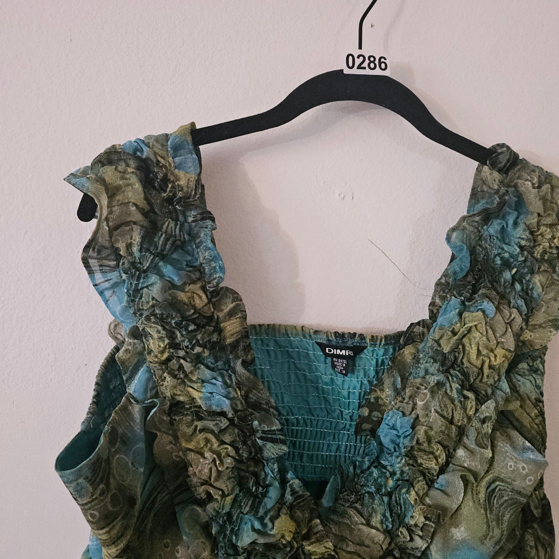 DIMR Ruffled Blue Green Abstract Print Tank 286 7