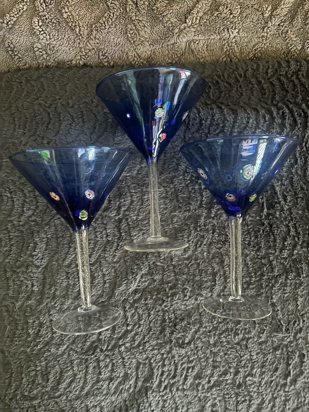 Blue Millefiori Martini Glasses Set of 3 1