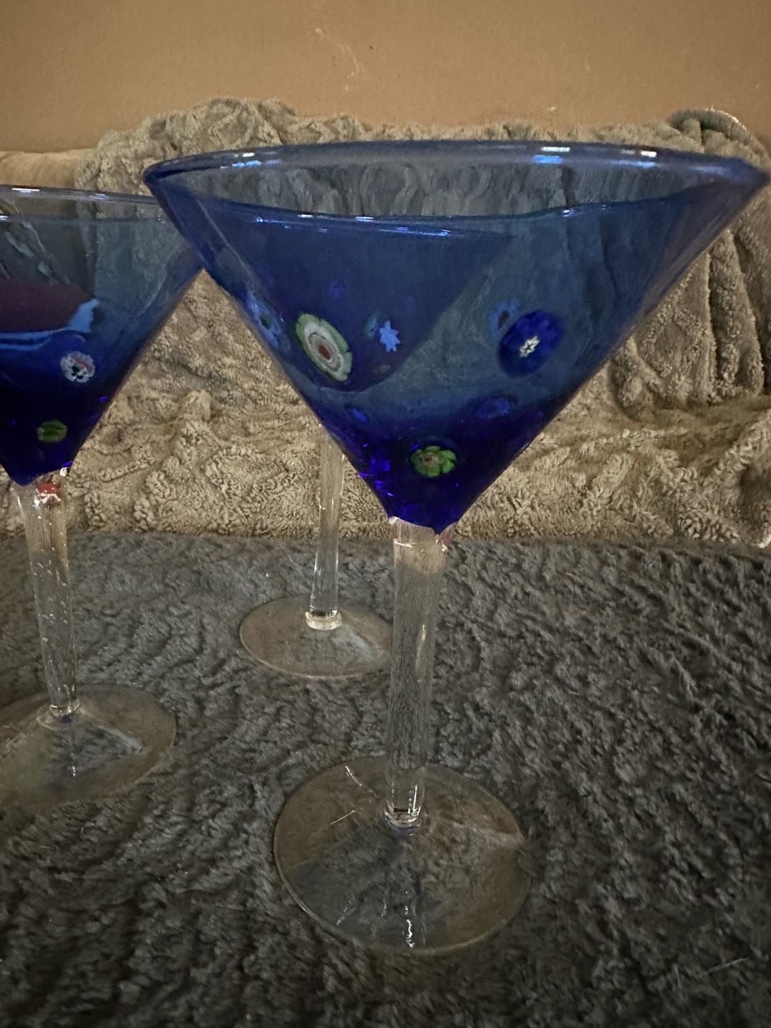 Blue Millefiori Martini Glasses Set of 3 3