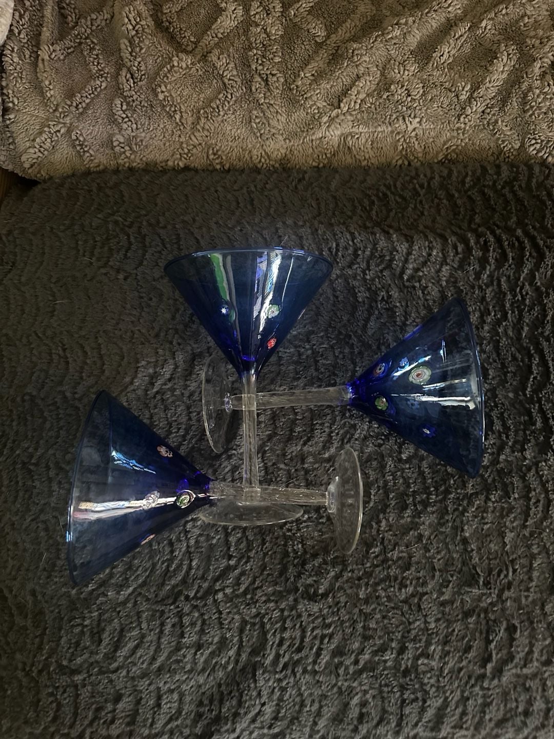 Blue Millefiori Martini Glasses Set of 3 4