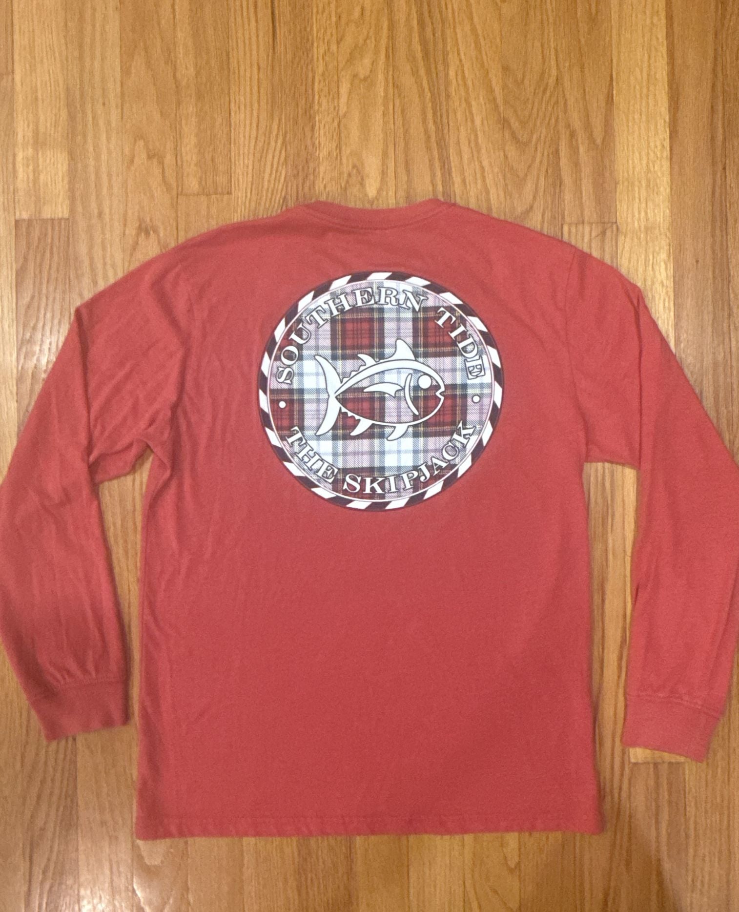 Southern Tide Men’s Plaid SJ Medallion Heather Long Sleeve Tee S Red 8