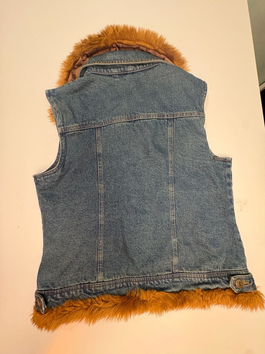 FU DA New York Womens S Denim Vest Faux Fur Trim Y2K Western Boho Jean 3