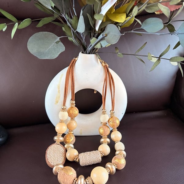 Vintage 70s Chico's African Style Necklace Natural Materials