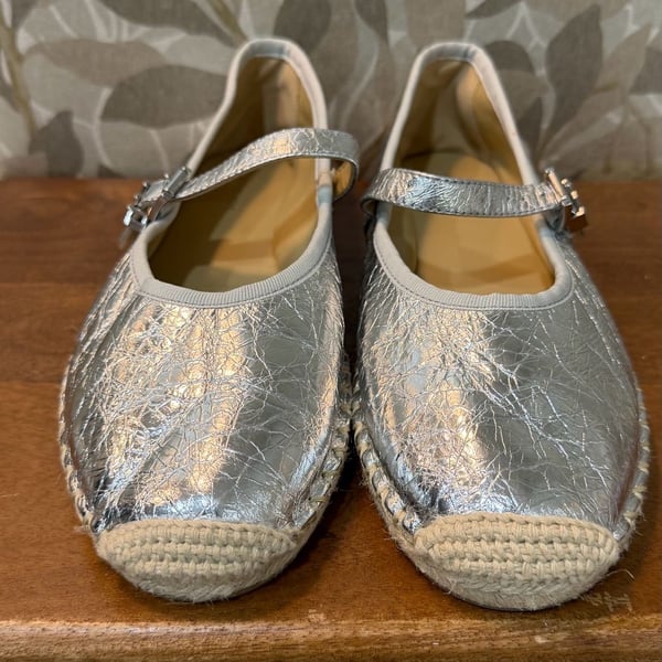 Michael Kors Lynn Metallic Leather Ballet Espadrille Silver
