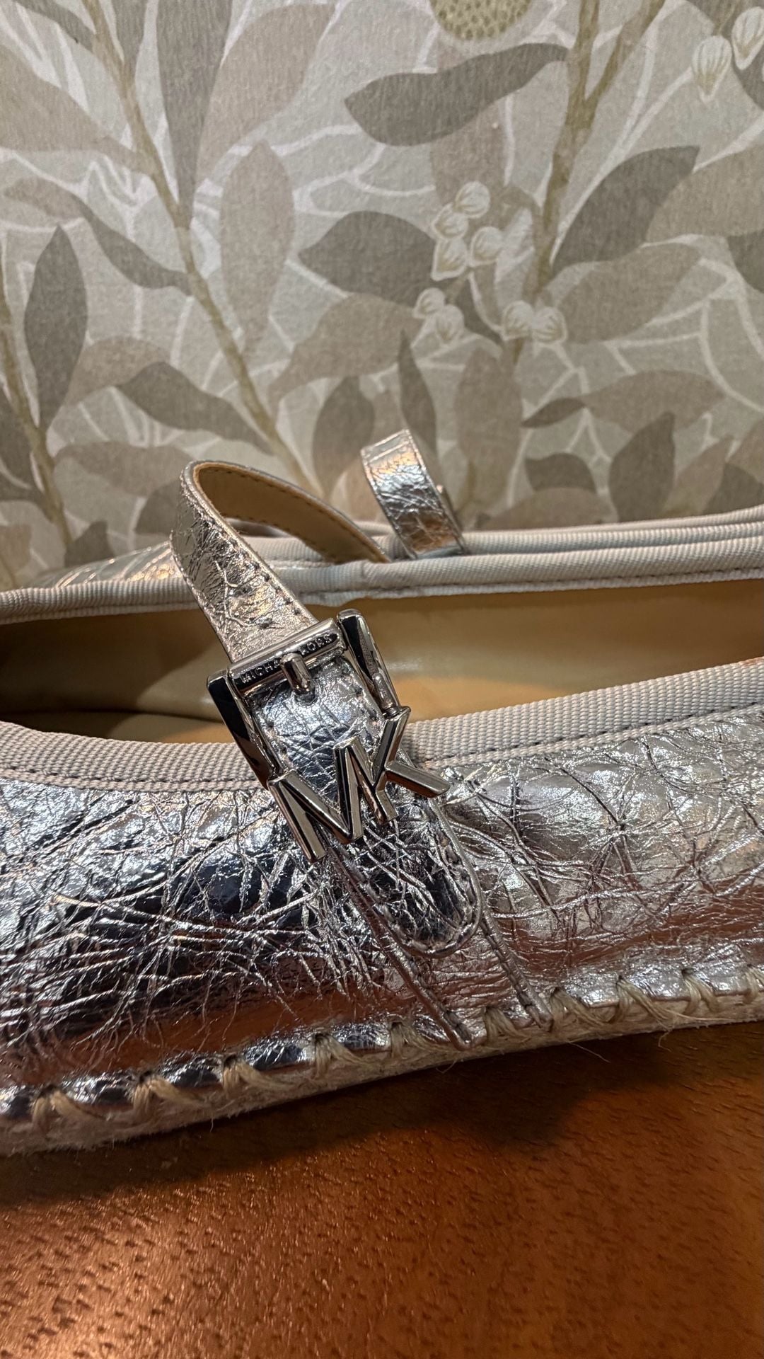 Michael Kors Lynn Metallic Leather Ballet Espadrille Silver 5